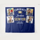 モダン ゴールド ネイビー 卒業写真 ブース 背景 タペストリー (正面(横))