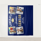 モダン ゴールド ネイビー 卒業写真 ブース 背景 タペストリー (正面)