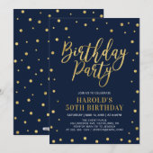 モダン ゴールド & ネイビー 大人 50歳 誕生日パーティー 招待状 (正面/裏面)