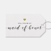 モダン ゴールド ハート あなたは私のメイド オブ オナーになりますか ギフトタグ (正面(横))