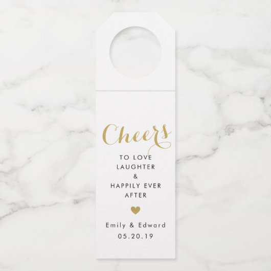 モダン ゴールド ハート チェアーズ ウェディング フェイバー ボトルネックタグ (正面)