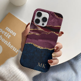 モダン ゴールド、バーガンディ、ネイビー マーブル アゲート Case-Mate iPhone 14 PROケース