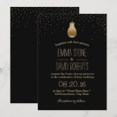 モダン ゴールド パイナップル & コンフェッティ ドット ウェディング 招待状 (正面/裏面)