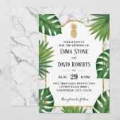 モダン ゴールド パイナップル マーブル トロピカル ウェディング 招待状 (正面/裏面)