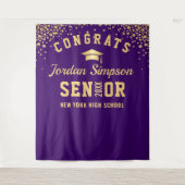 モダン ゴールド パープル 卒業写真 ブース 背景 タペストリー (正面)