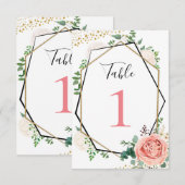 モダン ゴールド ピンク ジオメトリック テーブル ナンバー 招待状 (正面/裏面)