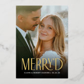 モダン ゴールド フォイル ウェディング アナウンスメント ホリデー カード (正面)