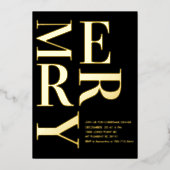 モダン ゴールド フォイル “MERRY” クリスマス パーティー 箔招待状 (正面)