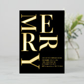モダン ゴールド フォイル “MERRY” クリスマス パーティー 箔招待状 (立ち正面)