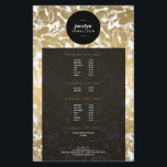 モダン ゴールド フラワーズ ブラック サークル フライヤー<br><div class="desc">1201AMのモダン ゴールド フラワーズ ブラック サークル ビジネス カード テンプレートと連携します。 このおしゃれなフライヤー テンプレートには、フェイク ゴールドのヴィンテージ フラワーパターンがモダンにアレンジされ、黒い円形のロゴで名前または事業名が強調されています。 サービス メニュー、プロモーション、発表などに最適です。 この製品は、 coordinating オフィス用品のデザイン スイートの一部です。 © 1201AM CREATIVE</div>