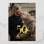 モダン ゴールド フラワー フォーマル 結婚50周年記念 箔招待状 (正面)