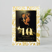 モダン ゴールド フラワー フォーマル 40回目 結婚記念日 箔招待状 (立ち正面)