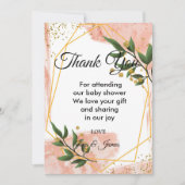 モダン ゴールド フレーム アイボリー グリーン フローラル サンクス 招待状 (正面)