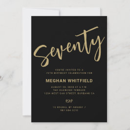 モダン ゴールド ブラック セブンティ スクリプト 70歳の誕生日 招待状