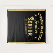 モダン ゴールド ブラック 卒業写真 ブース 背景 タペストリー (正面(横))