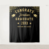 モダン ゴールド ブラック 卒業写真 ブース 背景 タペストリー (正面)