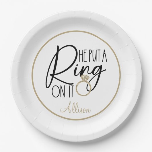 モダン ゴールド ブラック 名前 リングを付けた プレート 現代的なゴールドとブラックのプレートに名 (正面)