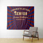 モダン ゴールド ブルー 卒業写真 背景シート タペストリー (インサイチュ(横))