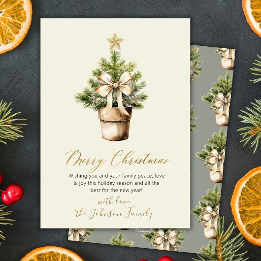 モダン ゴールド ボウ ニュートラル 水彩 クリスマス