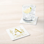 モダン ゴールド ボタニカル レター A  オーダーメイド   スクエアペーパーコースター (インサイチュ)