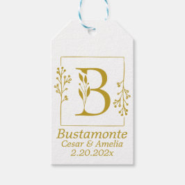 モダン ゴールド ボタニカル レター B ギフトタグ