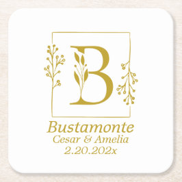 モダン ゴールド ボタニカル レター B    スクエアペーパーコースター