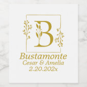 モダン ゴールド ボタニカル レター B  ワインラベル (シングルラベル)