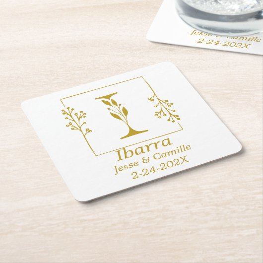モダン ゴールド ボタニカル レター I     スクエアペーパーコースター (アングル)