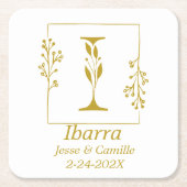 モダン ゴールド ボタニカル レター I     スクエアペーパーコースター (正面)