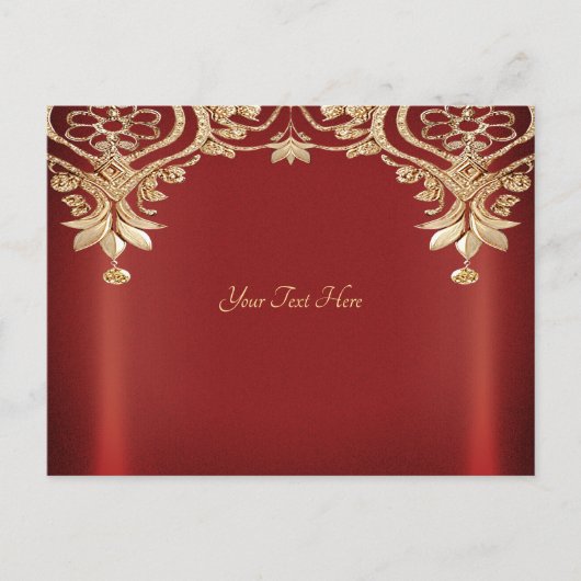モダン ゴールド レッド フラワーポストカード ポストカード (正面)