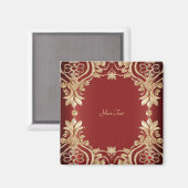 モダン ゴールド レッド フローラル マグネット (正面/裏面)