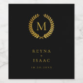 モダン ゴールド ローレル リース モノグラム ワインラベル (シングルラベル)