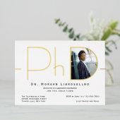 モダン ゴールド 写真 PhD 卒業式 ホイル 招待状 (立ち正面)