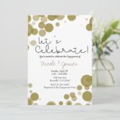 モダン ゴールド 白 ポルカドット バブルズ お祝い 招待状 (スタンド正面)