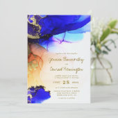 モダン サファイア ブルー ゴールド オレンジ ウェディング 招待状 (スタンド正面)