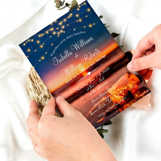 モダン サマー サンセット ビーチ メイソンジャー ウェディング 招待状