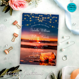 モダン サマー サンセット ビーチ メイソンジャー ウェディング 招待状