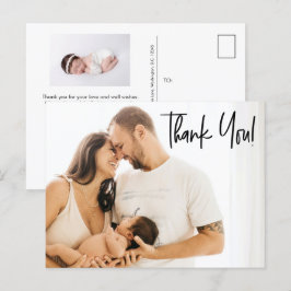 モダン　サンキュー　スクリプト　ベイビーガール　フォト 案内ポストカード