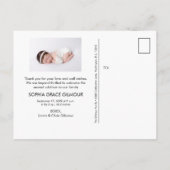 モダン　サンキュー　スクリプト　ベイビーガール　フォト 案内ポストカード (裏面)
