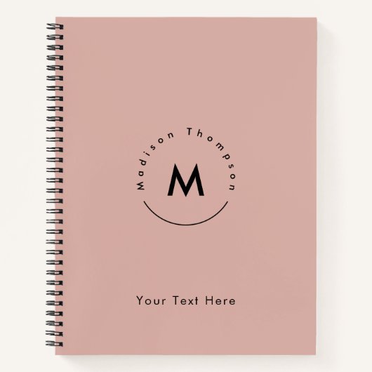 モダン サークル モノグラム パーソナル ネーム ロゴ ピンク ノートブック (正面)