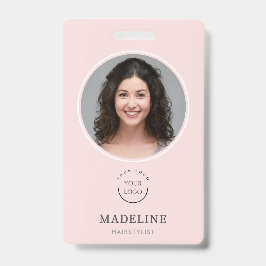 モダン・サーモンピンクのロゴ写真ヘアスタイリスト バッジ