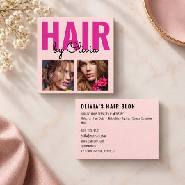モダン・サーモンピンクの写真ヘアサロン スクエア名刺