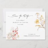 モダン・サーモンピンクの花々と野の花の春の結婚式 セーブザデート (正面)