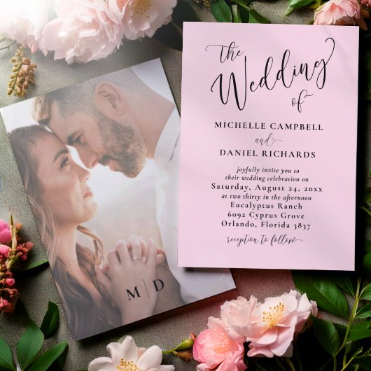 モダン・サーモンピンクの"The Wedding of" 招待状