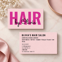 モダン・サーモンピンク・スクリプト・ヘアスタイリスト 名刺