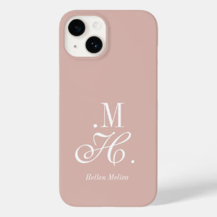 モダン・サーモンピンク＋ホワイト・モノグラム・ネーム Case-Mate iPhone 14ケース