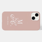 モダン・サーモンピンク+ホワイト・モノグラム・ネーム Case-Mate iPhoneケース (裏面 (横))