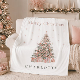 モダン・サーモン・クリスマスツリー オーダーメイド ホリデー フリースブランケット