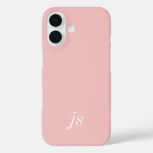 モダン・サーモン・ピンク+ホワイト・モノグラム・ネーム iPhone 16ケース