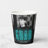 モダン シアン ネオン 卒業 紙コップ (正面)